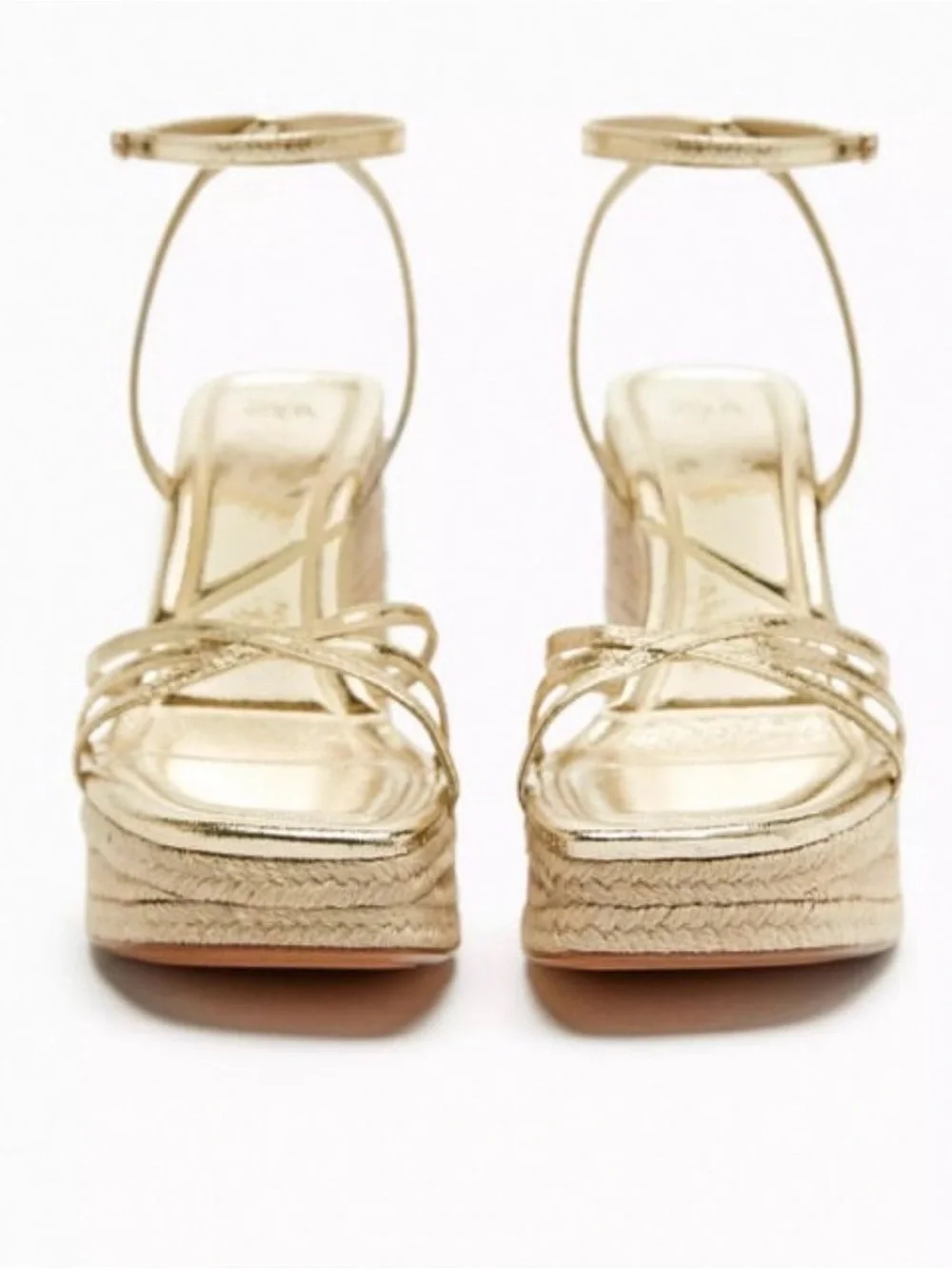 Zara Gold Metallic Espadrille Wedge Sandals with Ankle Strap